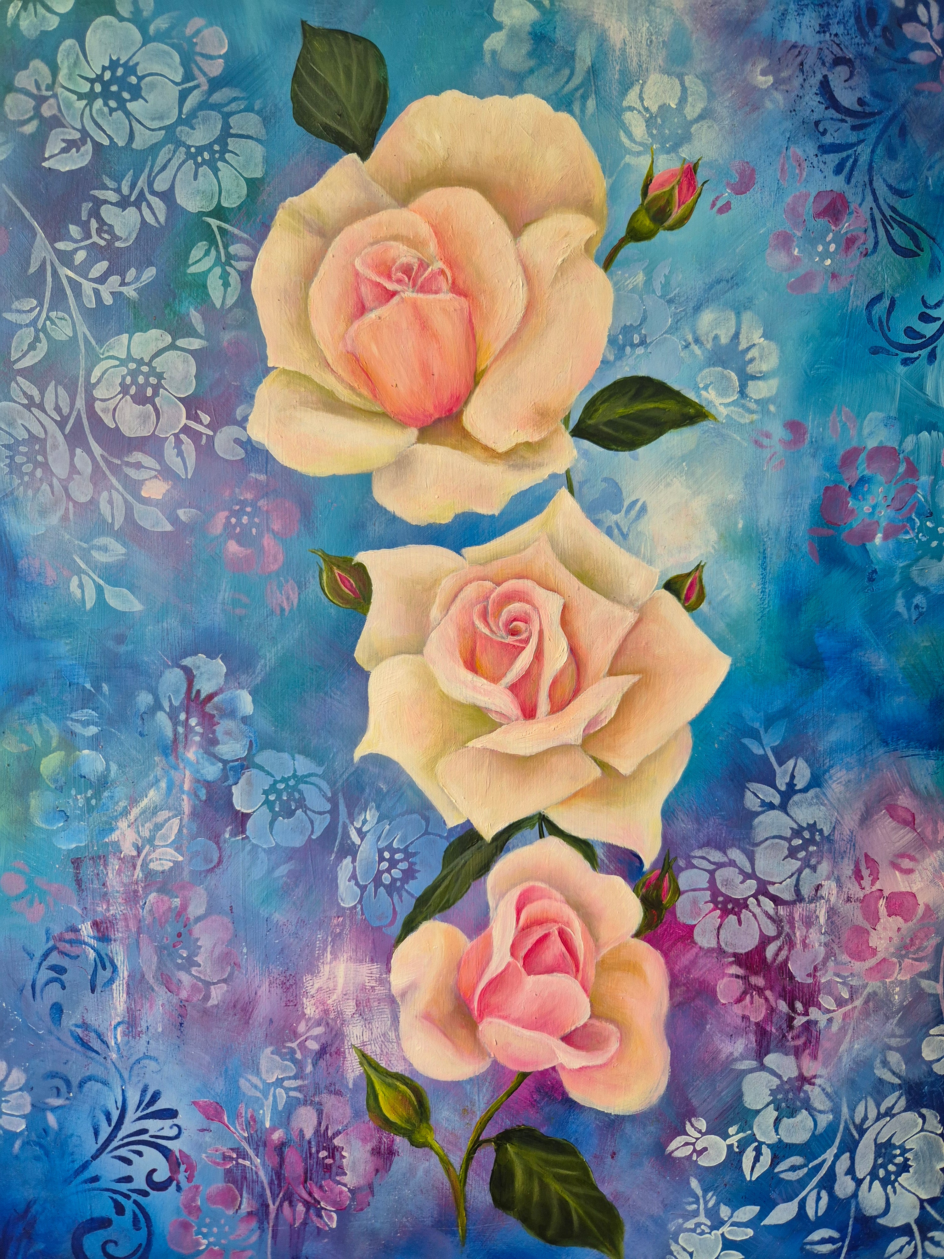 Trinity - roses . Oil paint on board