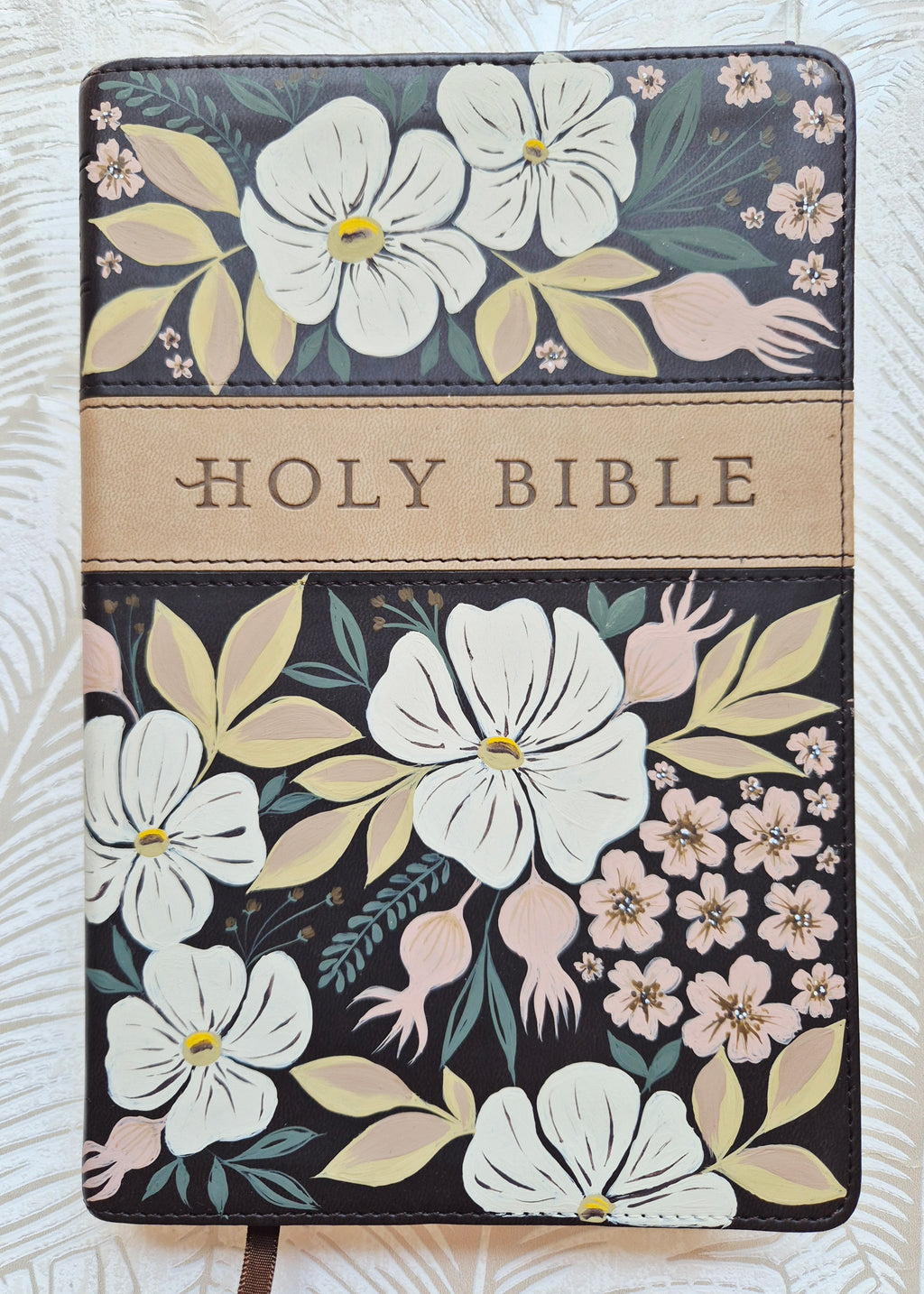 Handpainted NLT Bible - Neutral tone floral design