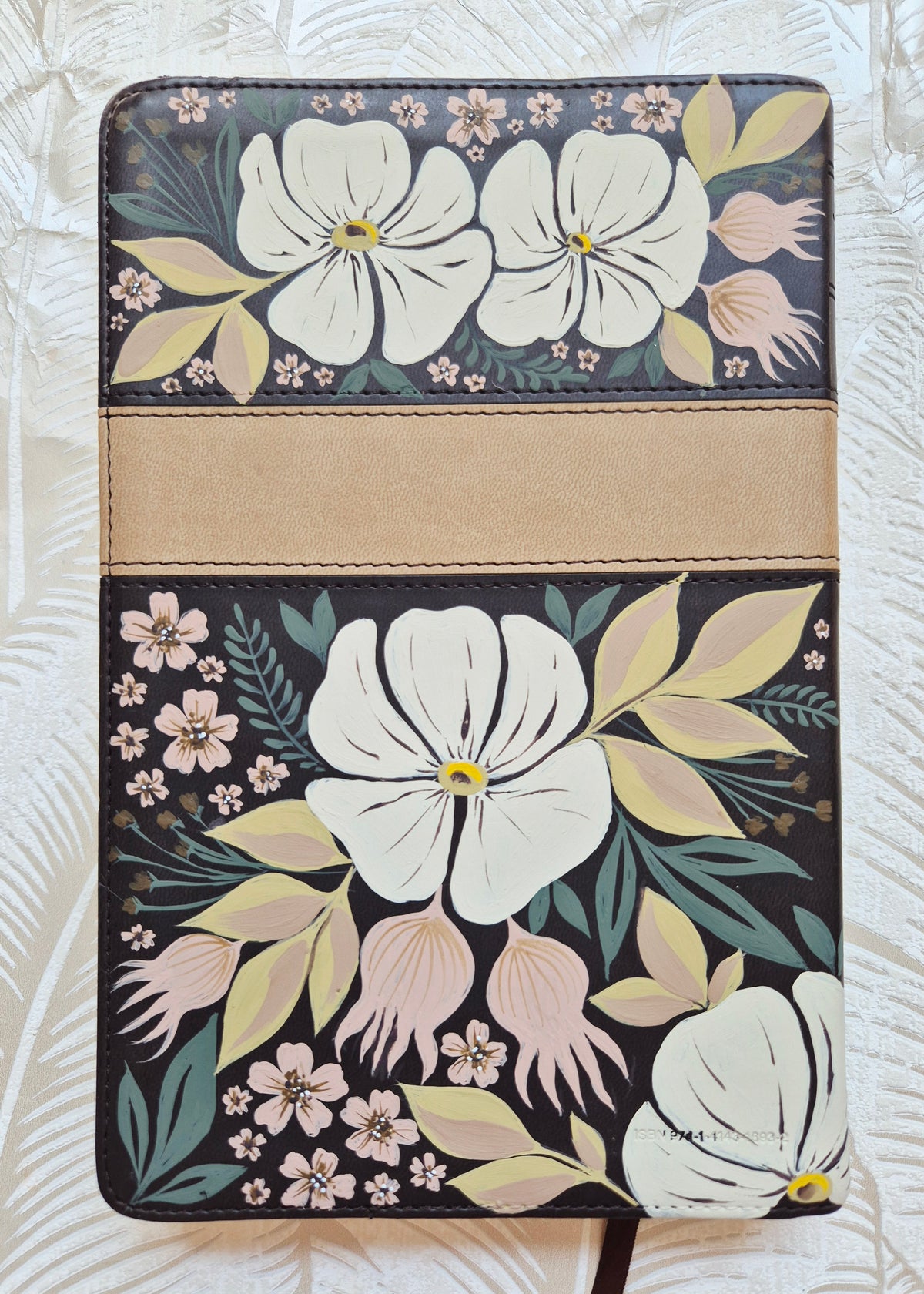 Handpainted NLT Bible - Neutral tone floral design