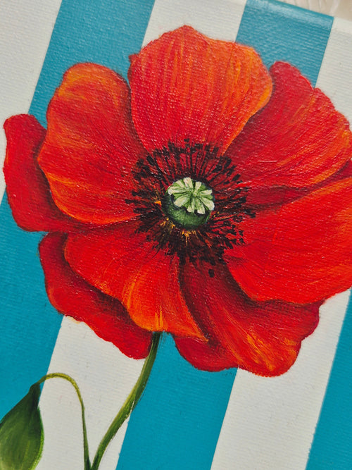 Flowers of the Bible collection - Poppy on blue stripes