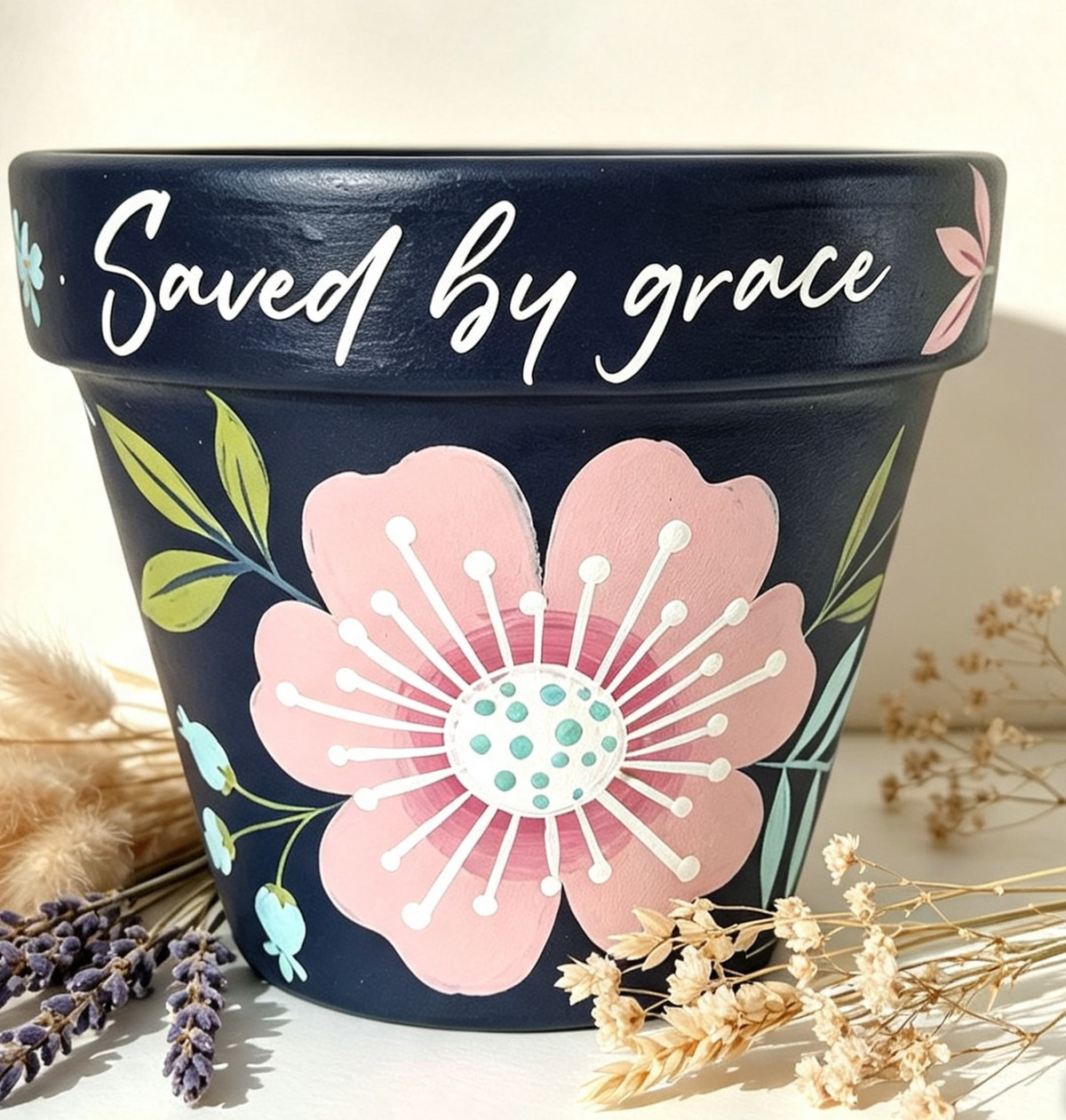 Hand-painted 9cm Terracotta Pot-Saved by grace