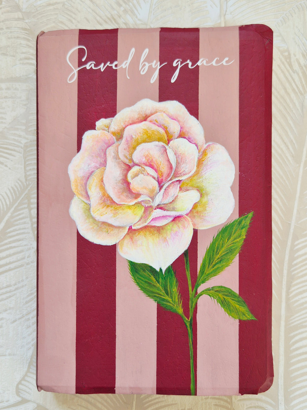 Handpainted NLT Bible - Saved by Grace with Rose flower