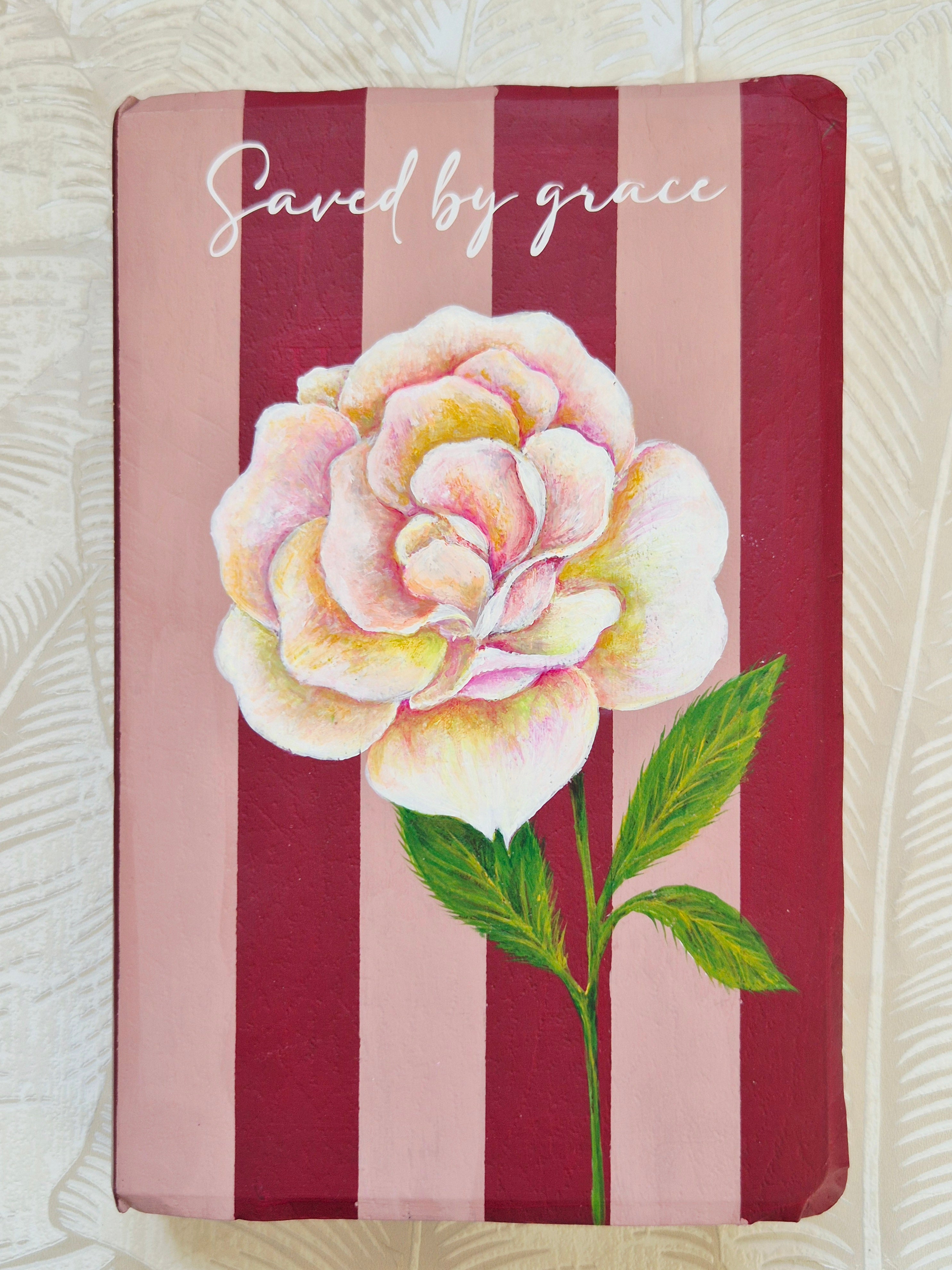 Handpainted NLT Bible - Saved by Grace with Rose flower
