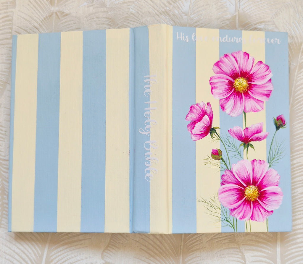 Handpainted KJV Bible - pink Cosmos stripe