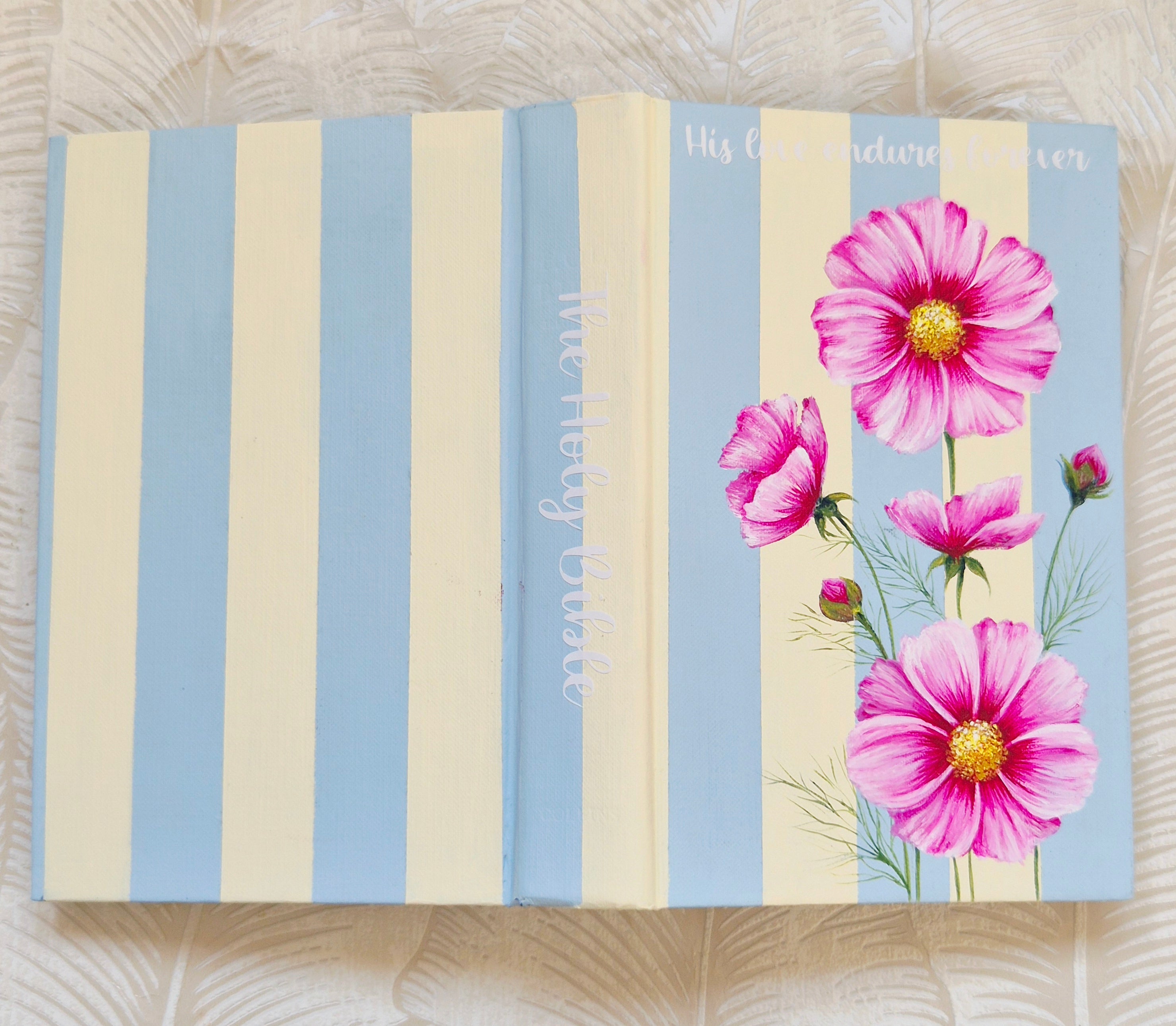 Handpainted KJV Bible - pink Cosmos stripe