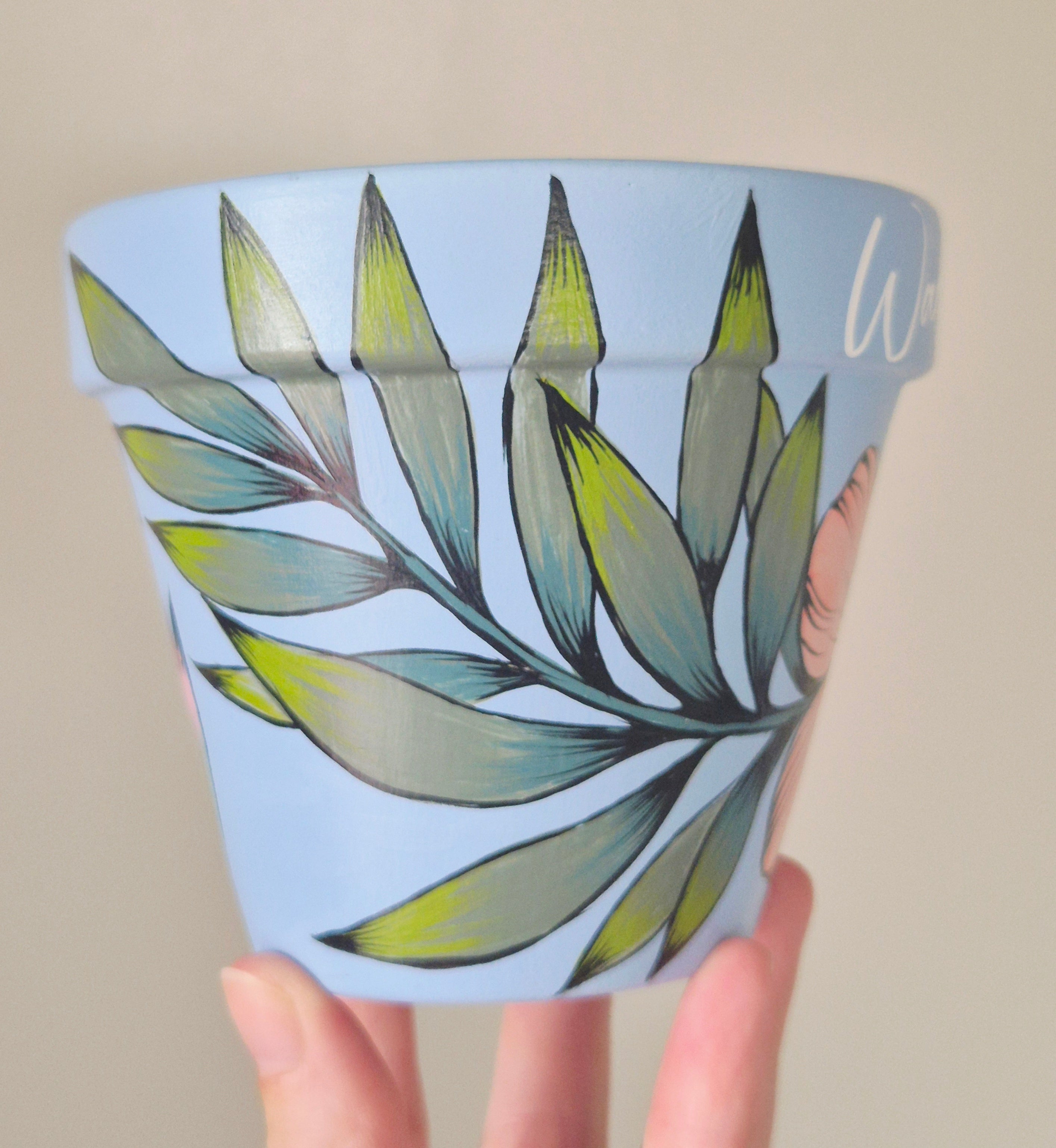 Hand-painted 11cm Terracotta Pot- Walk in love