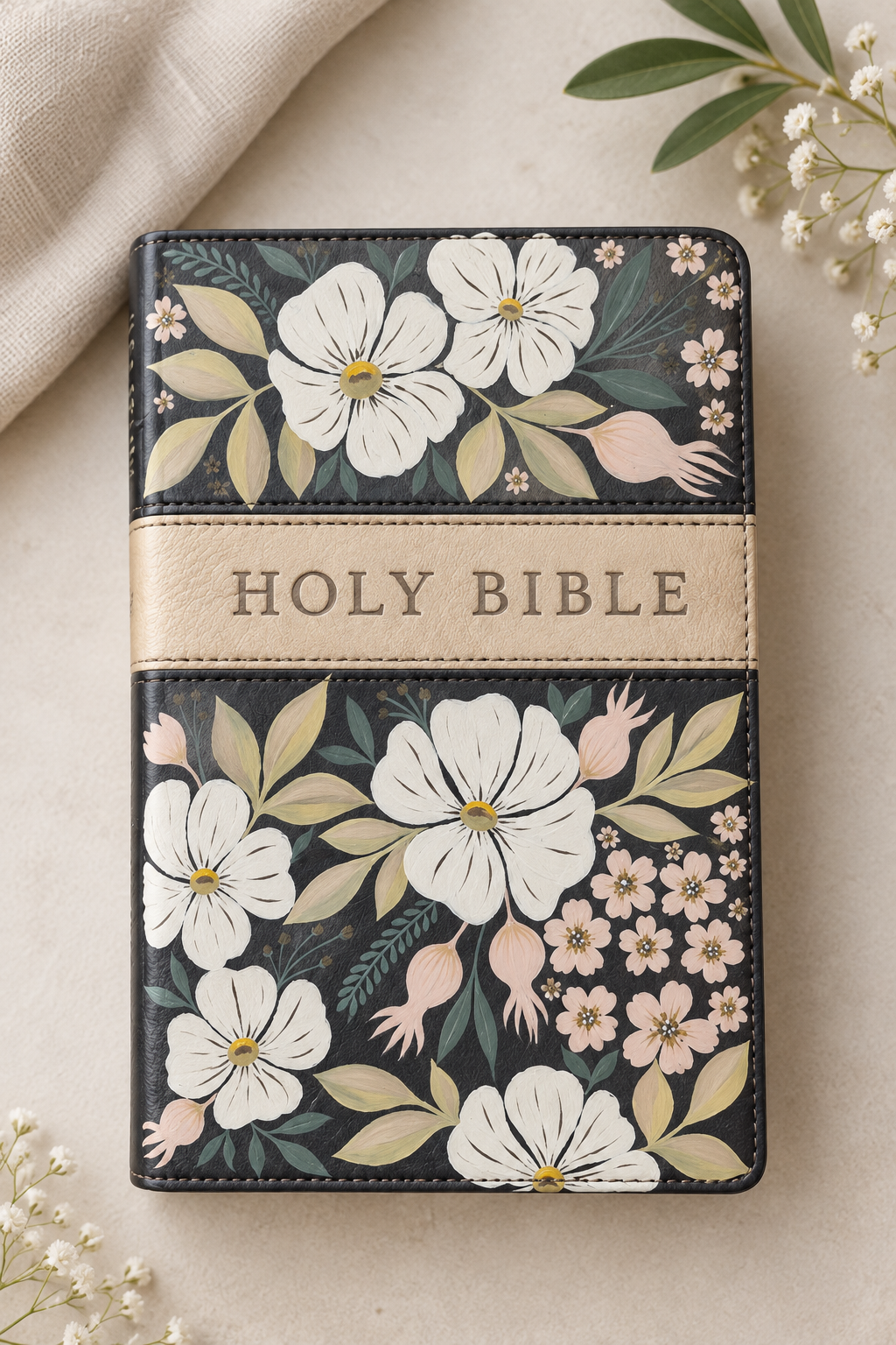 Handpainted NLT Bible - Neutral tone floral design