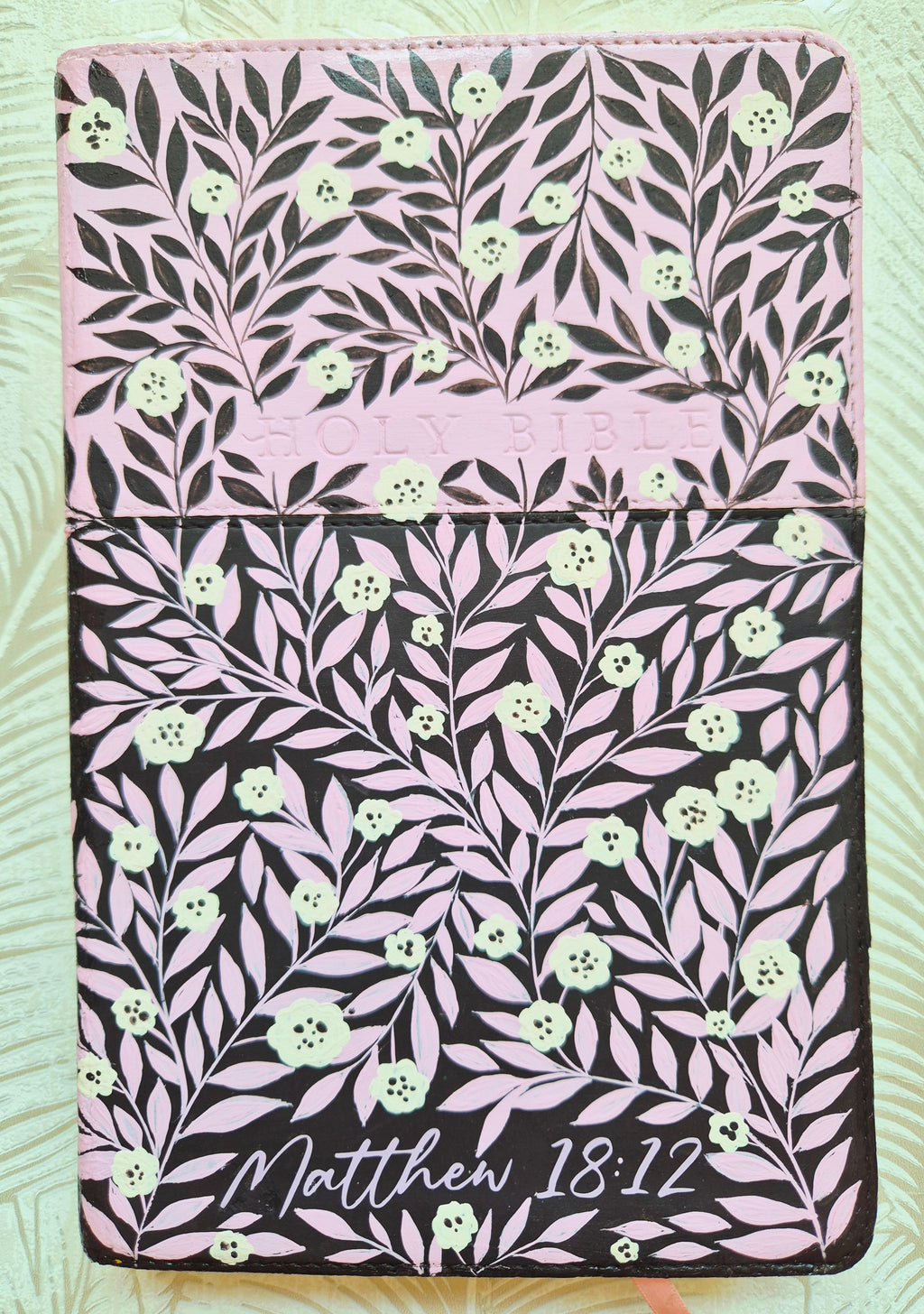 Handpainted NLT Bible - two tone pink and brown vine design