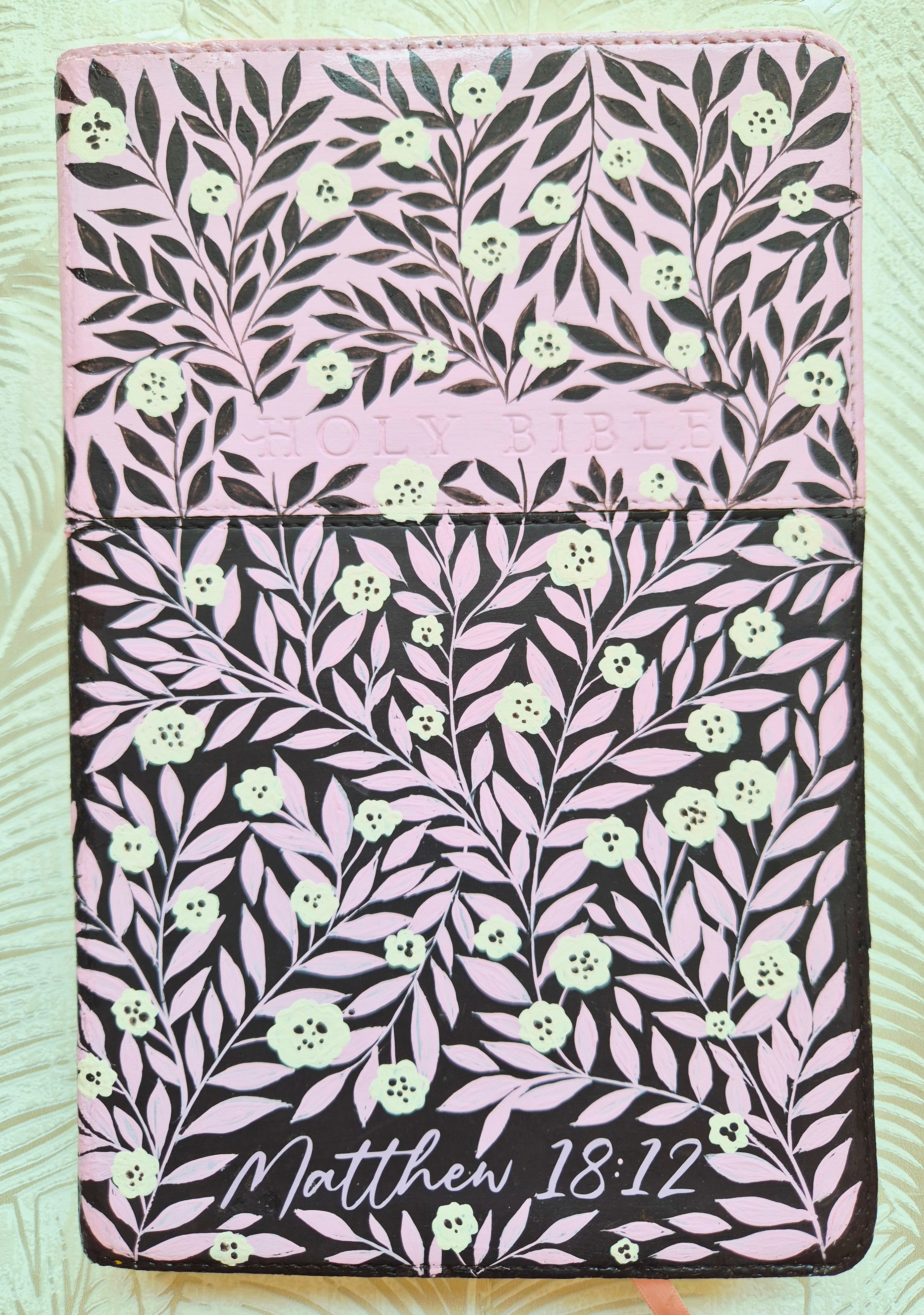 Handpainted NLT Bible - two tone pink and brown vine design