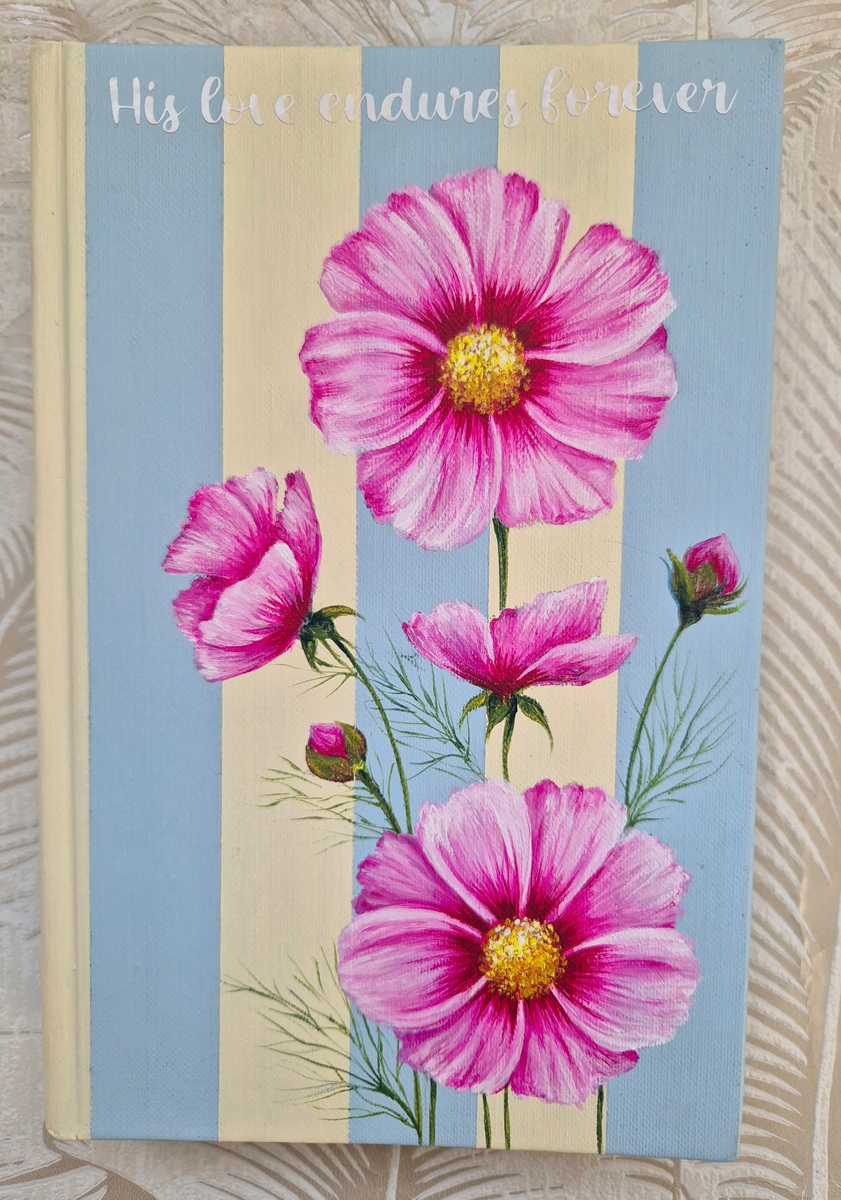 Handpainted KJV Bible - pink Cosmos stripe
