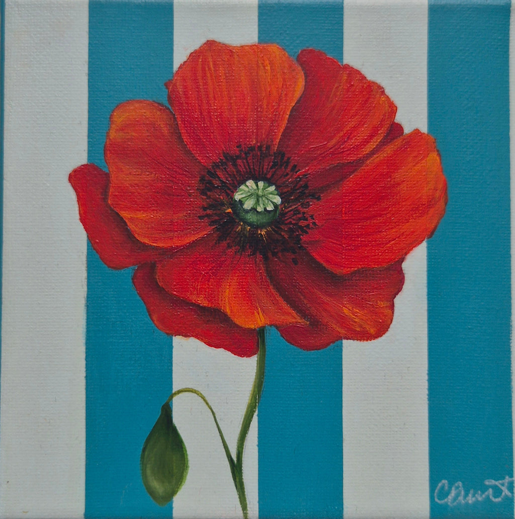 Flowers of the Bible collection - Poppy on blue stripes