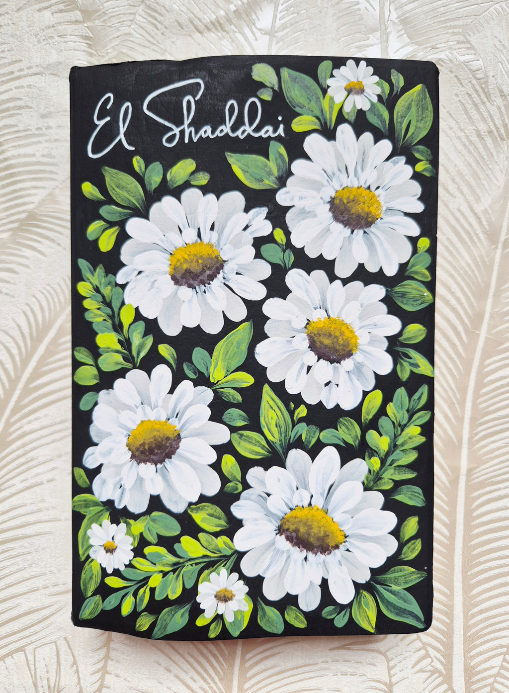 Handpainted NLT Bible - El Shaddai White flower design