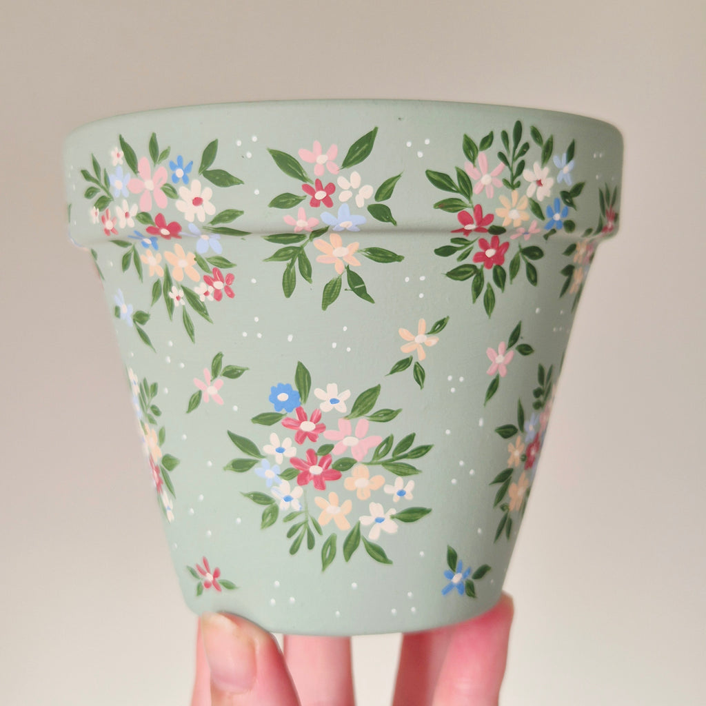 Hand-painted 11cm Terracotta Pot- Bloom with Grace