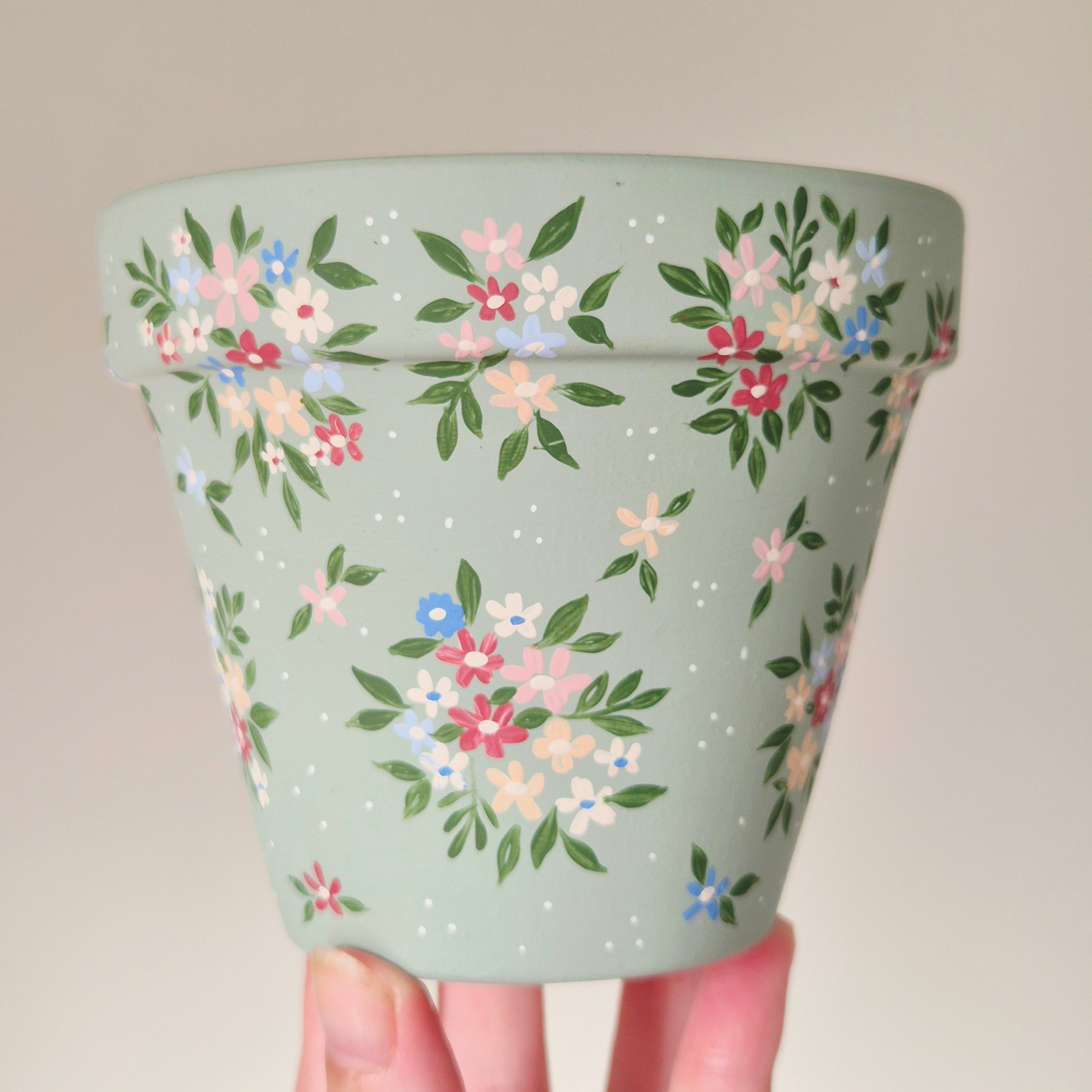 Hand-painted 11cm Terracotta Pot- Bloom with Grace