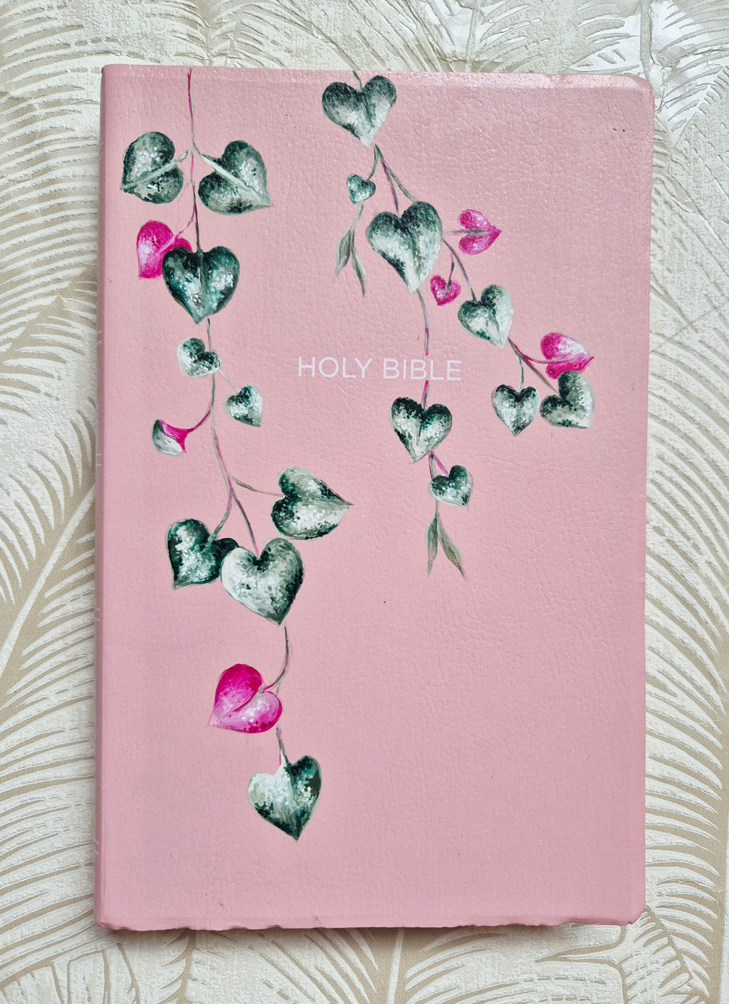Handpainted New King James Version Bible - String of hearts design