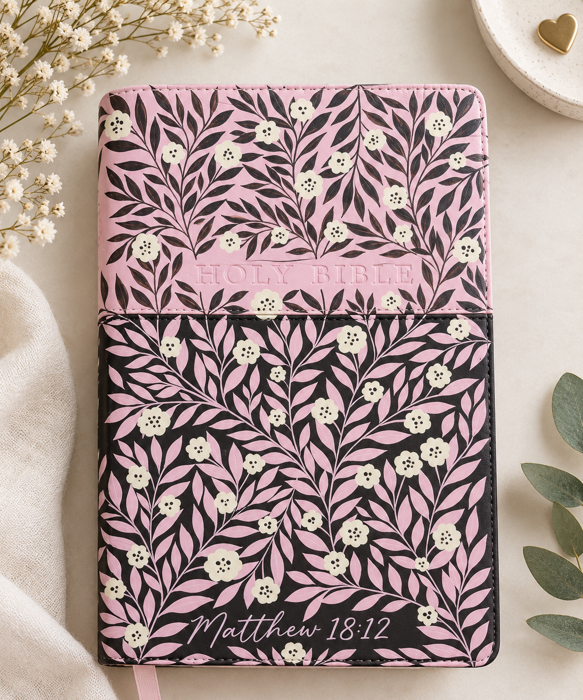 Handpainted NLT Bible - two tone pink and brown vine design
