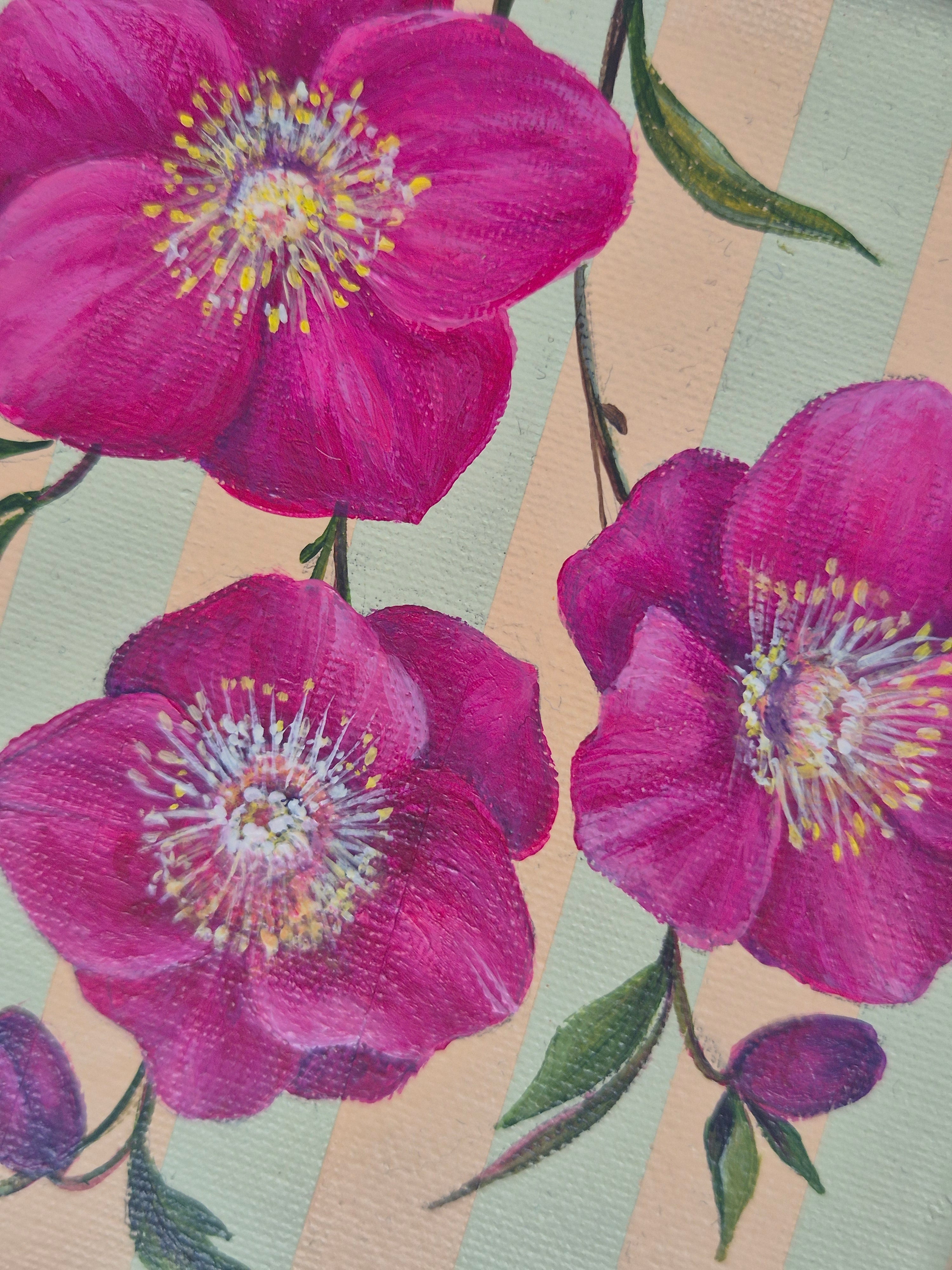 Flowers of the Bible collection - Hellebores on pastel green and peach stripes