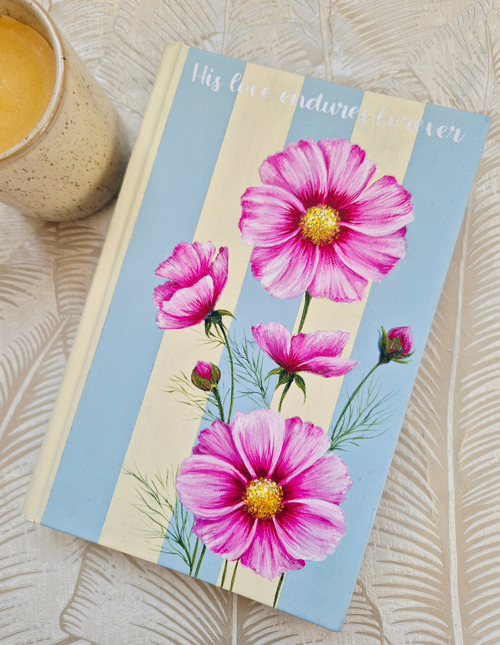 Handpainted KJV Bible - pink Cosmos stripe