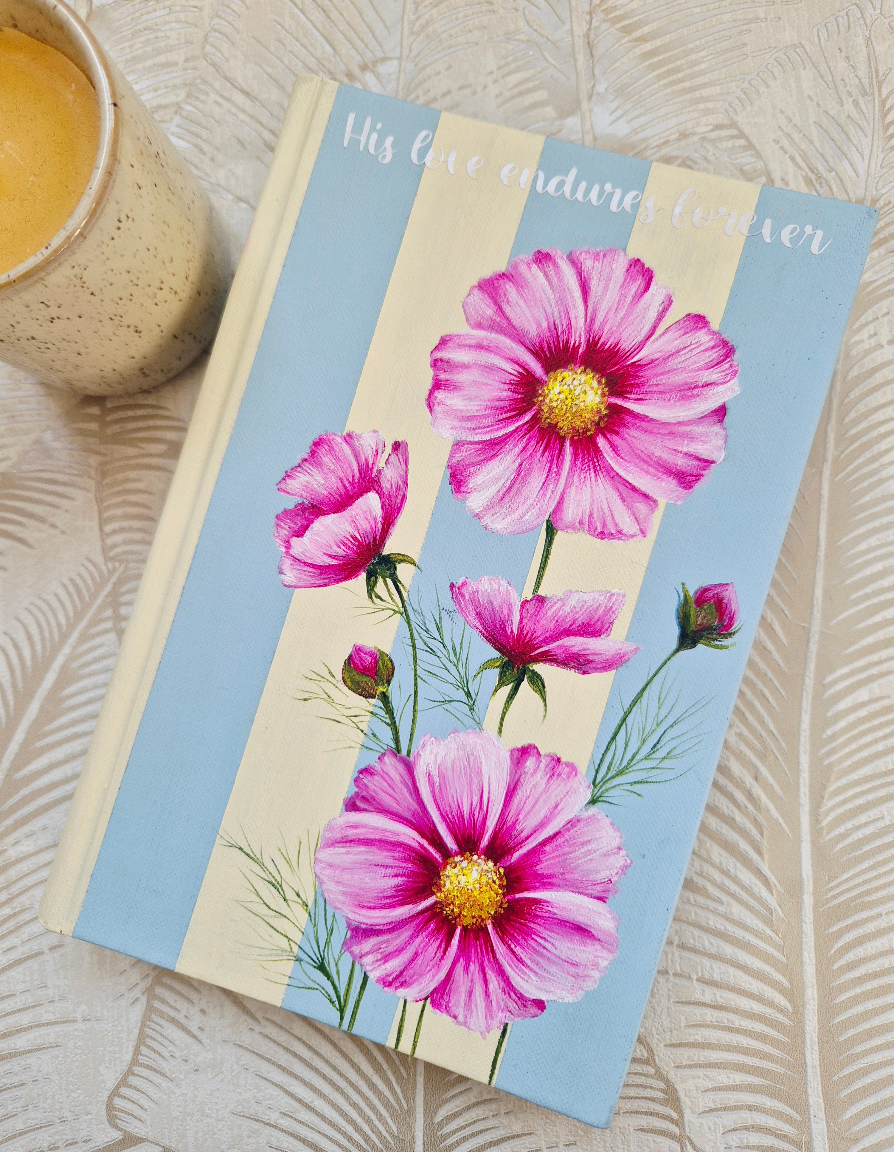 Handpainted KJV Bible - pink Cosmos stripe