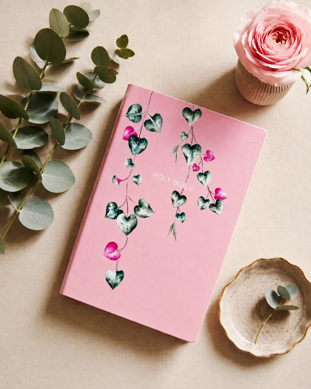 Handpainted New King James Version Bible - String of hearts design