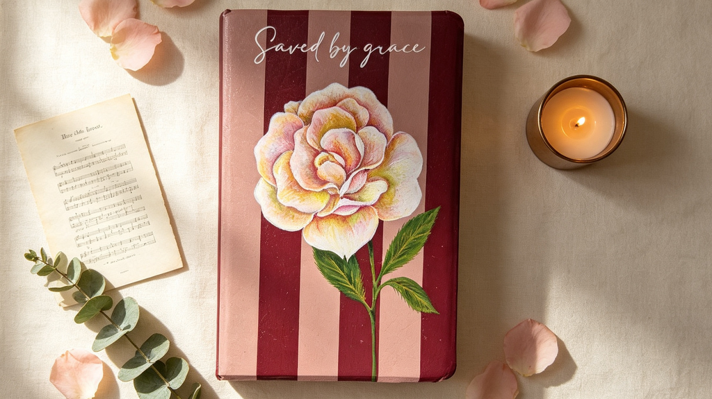 Handpainted NLT Bible - Saved by Grace with Rose flower