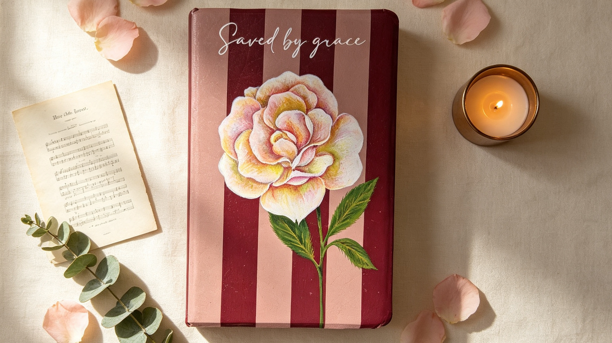 Handpainted NLT Bible - Saved by Grace with Rose flower