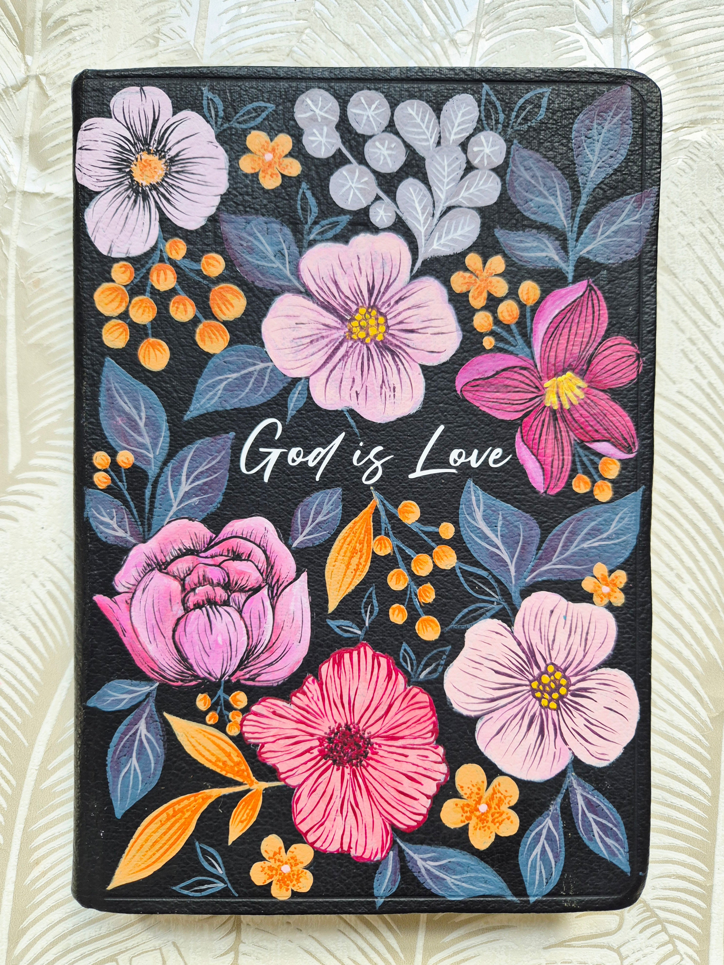Handpainted RSV Bible - God is Love Floral design