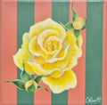 Flowers of the Bible collection - Yellow Rose on green and coral stripes