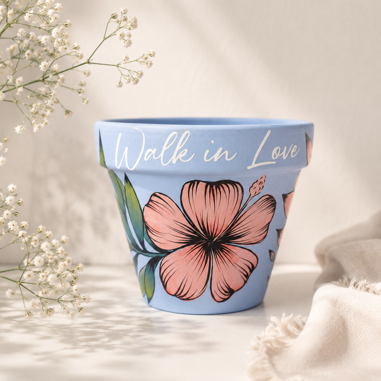 Hand-painted 11cm Terracotta Pot- Walk in love