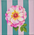 Flowers of the Bible collection - Sunset Rose on teal and pink stripes